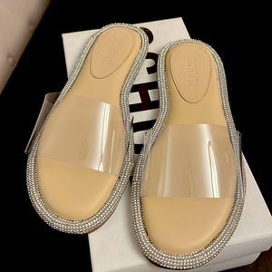 Schutz Vinil Clear Bedazzled Slides 7.5